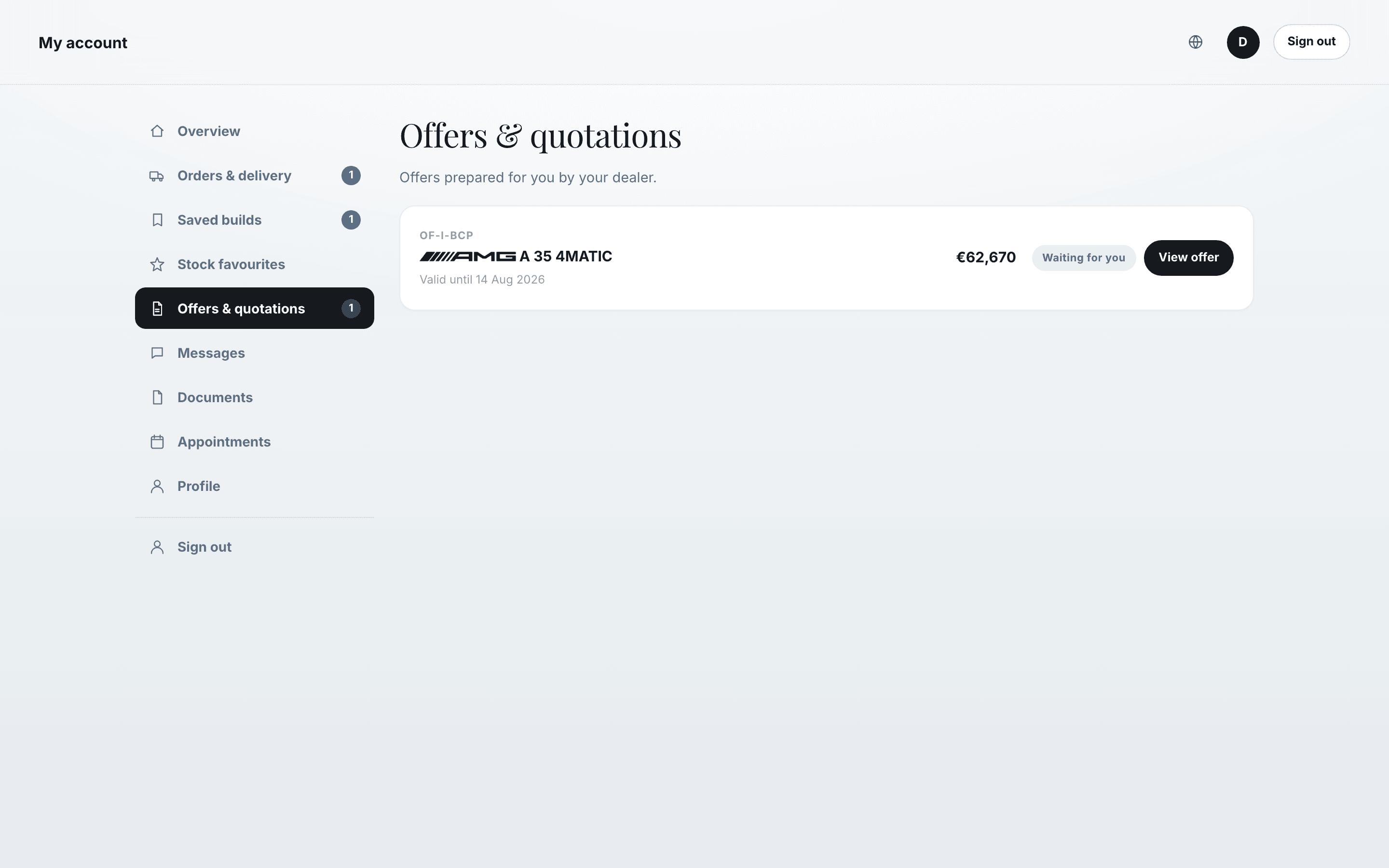 My Account keeping the customer's saved build and next steps together
