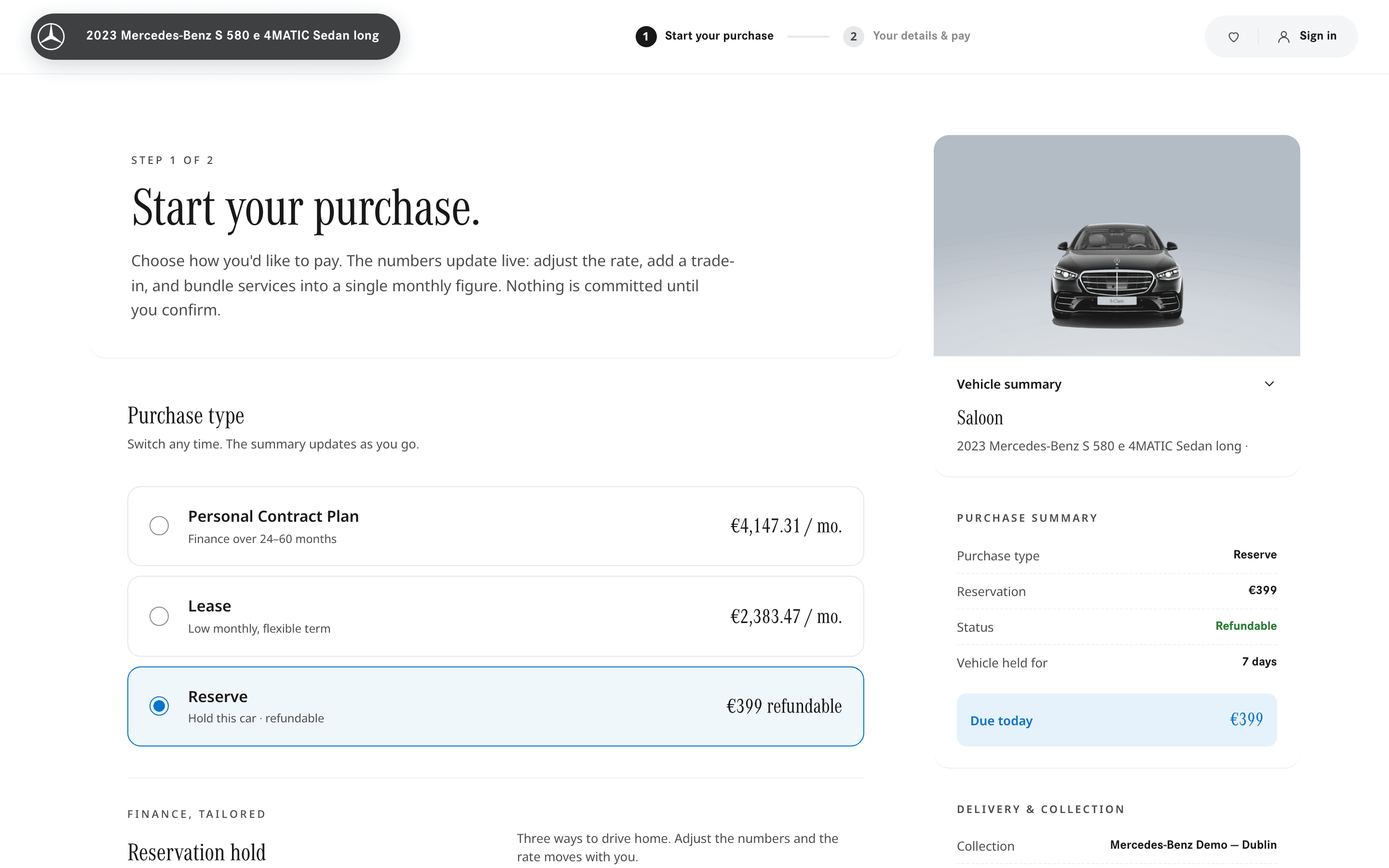 Atlas buyer checkout continuing from a current-stock vehicle