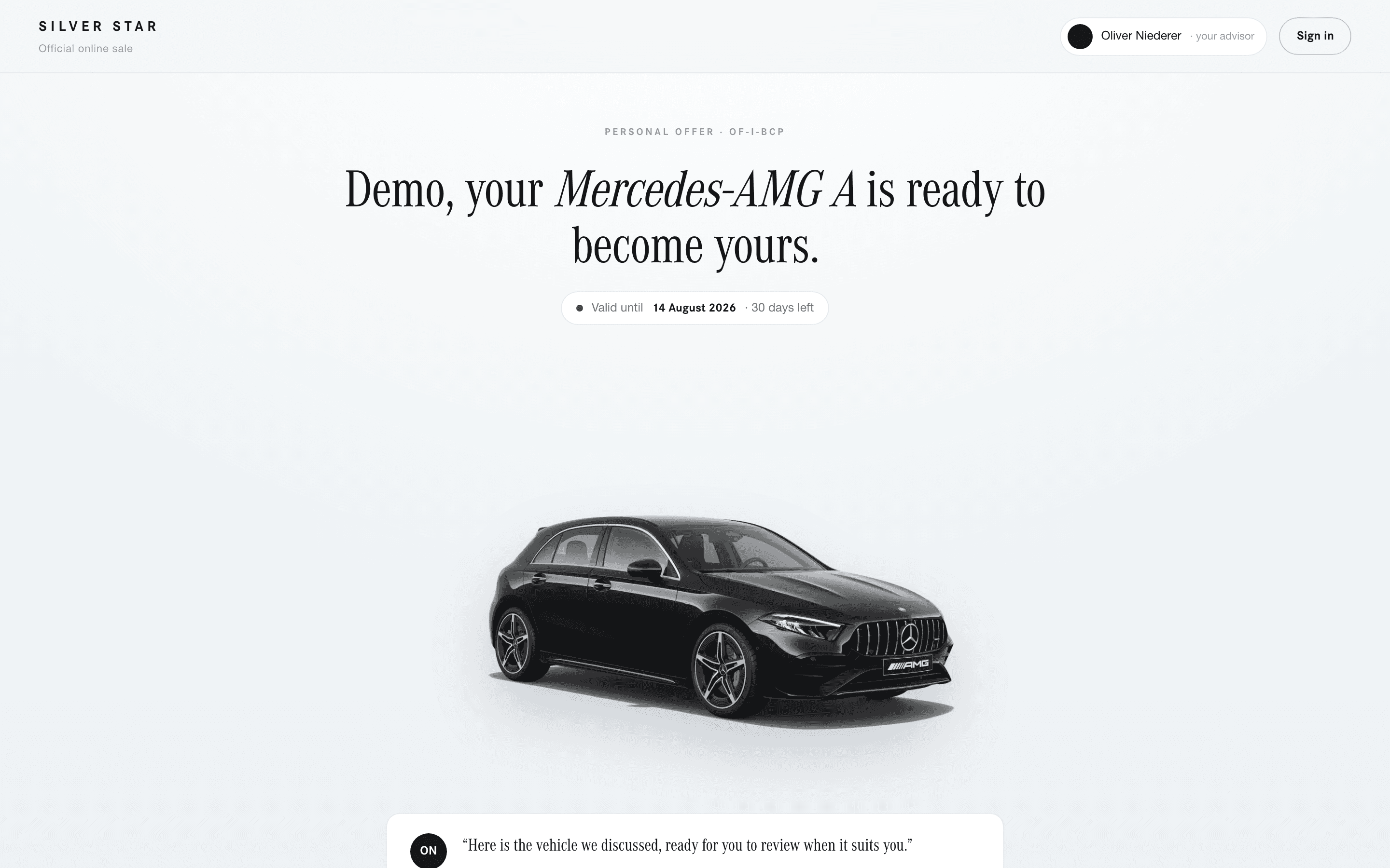 Personal digital offer carrying a configured vehicle into the buyer journey