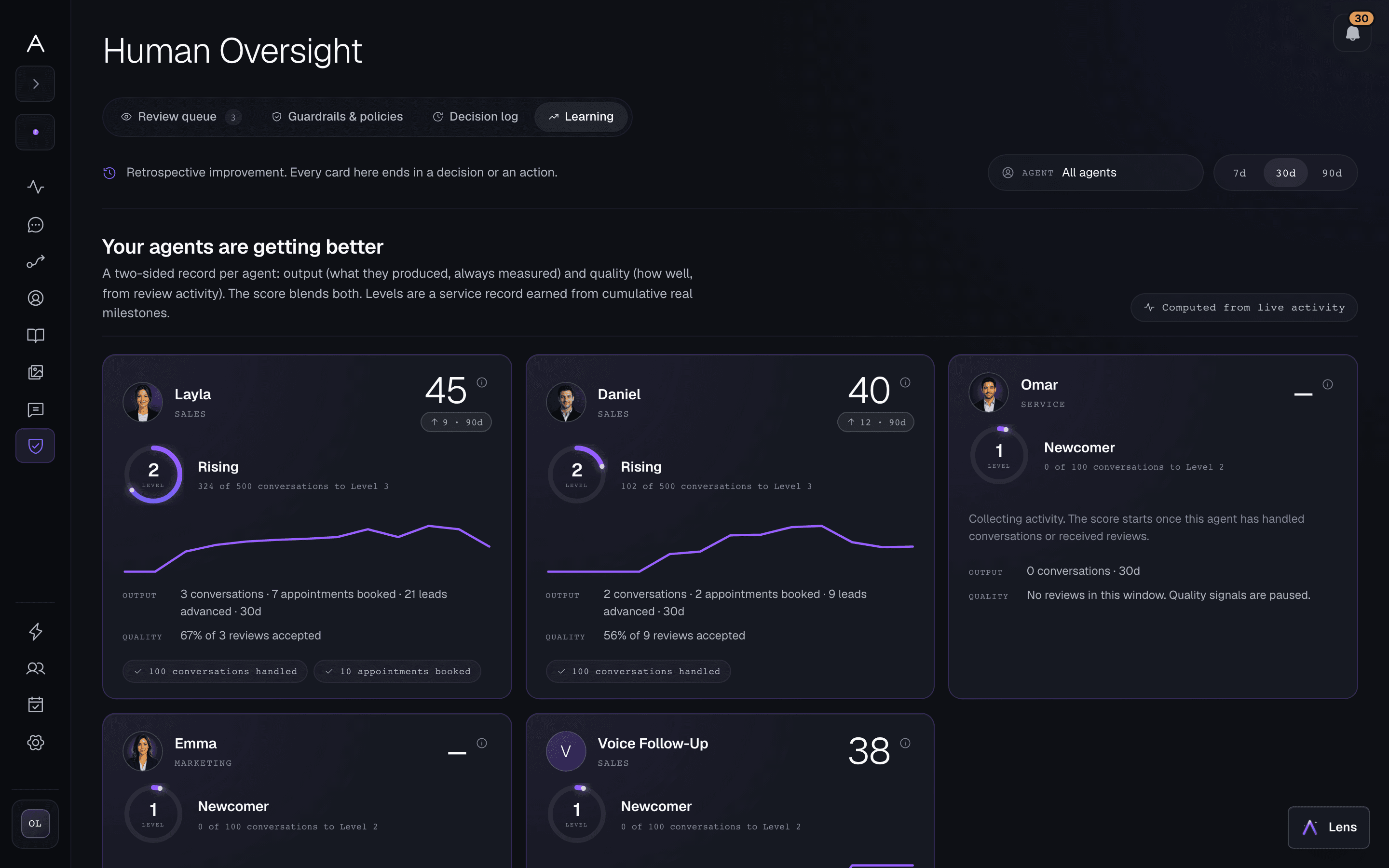 Cronus Human Oversight showing review and learning controls