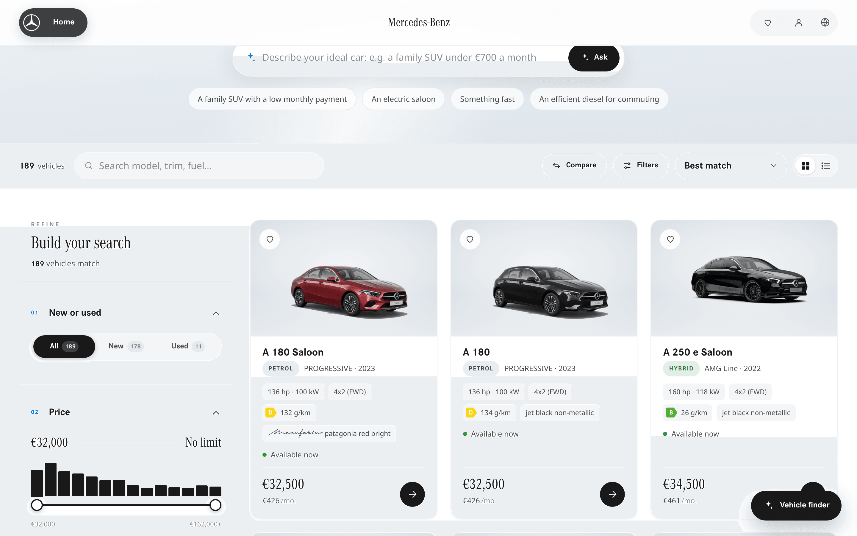 A live vehicle storefront with published stock and real availability
