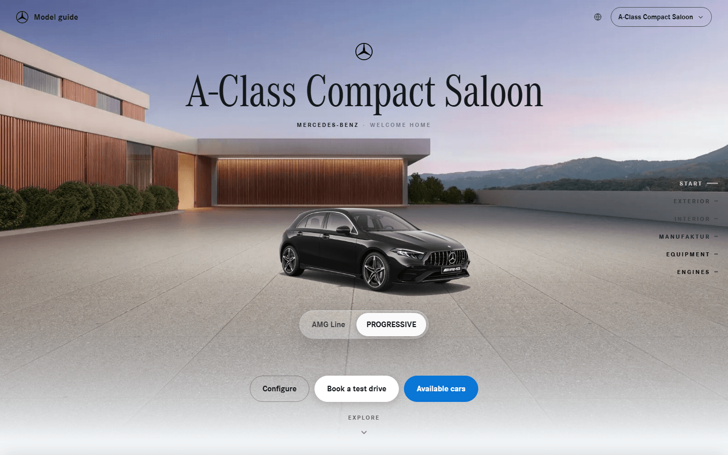 A published vehicle page with configure, test-drive booking, and available-stock actions
