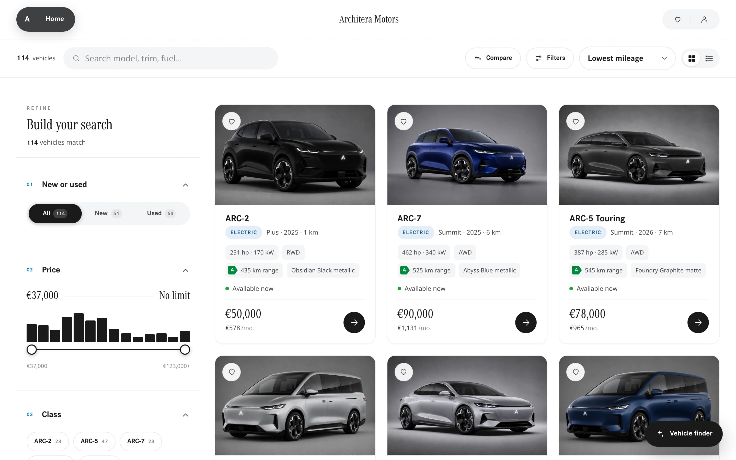 Atlas demo digital showroom showing current vehicle stock on desktop