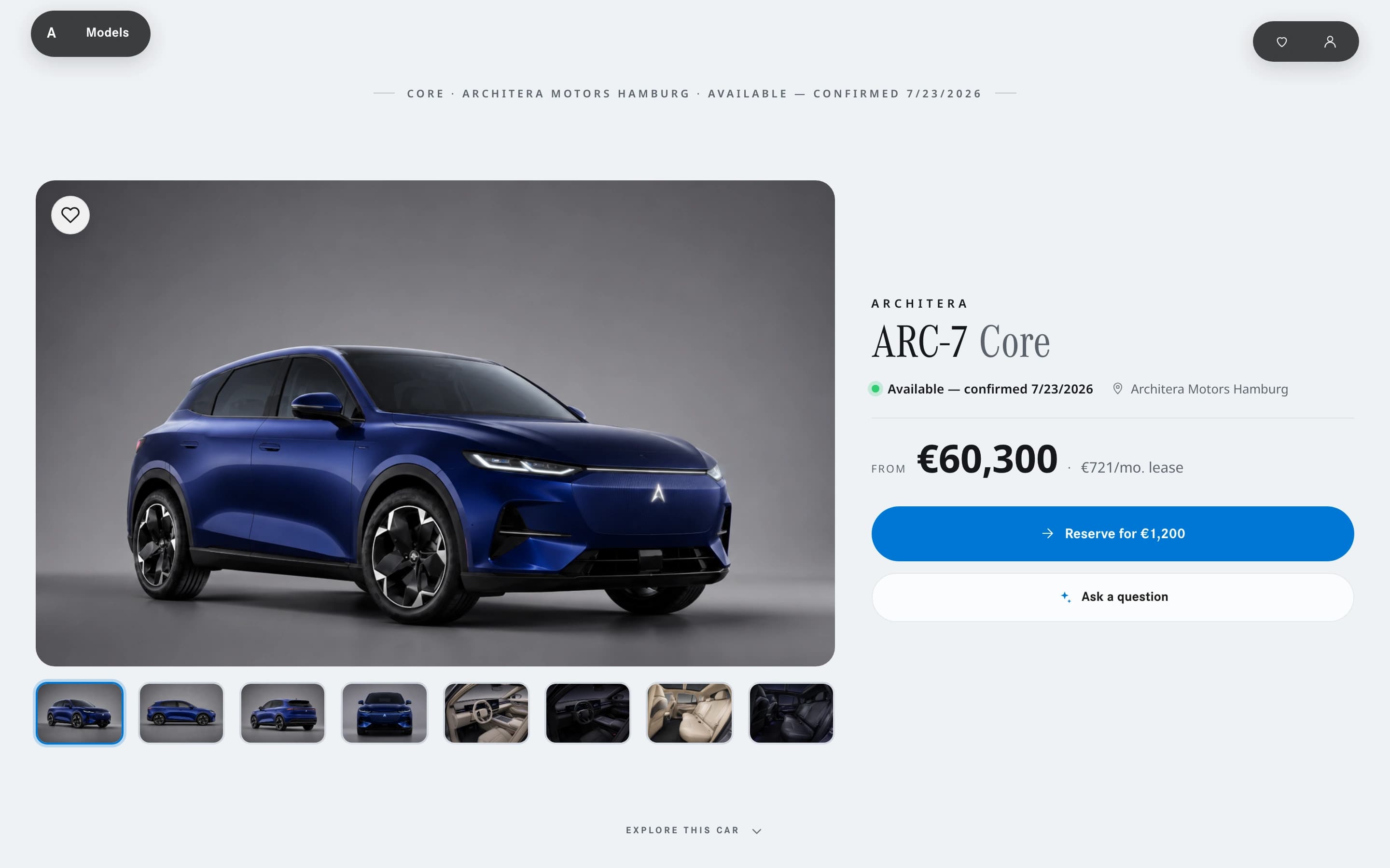 Architera Motors Atlas vehicle detail with current availability and buyer actions